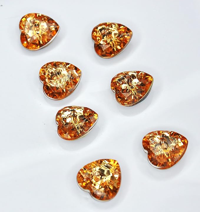 Orange Crystal Fire Design Heart-Shaped Acrylic Buttons(Pack of 8 Buttons)