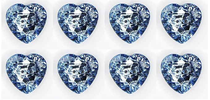 Blue Crystal Design Heart-Shaped Acrylic Buttons