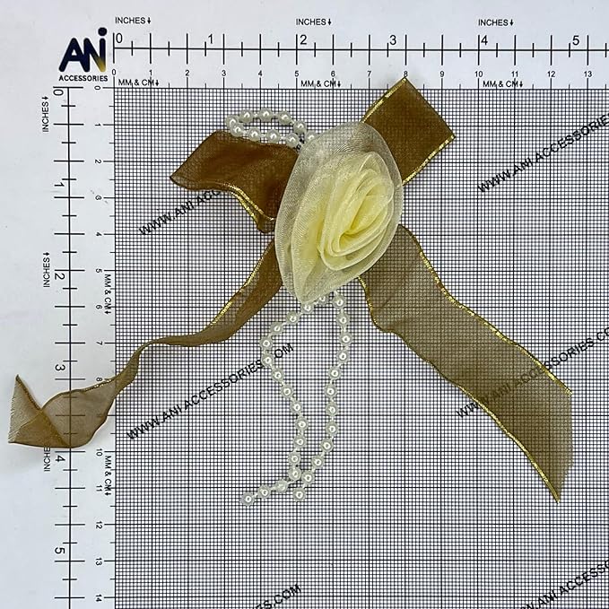 Beige and Yellow Floral Bow Design Sew Patch