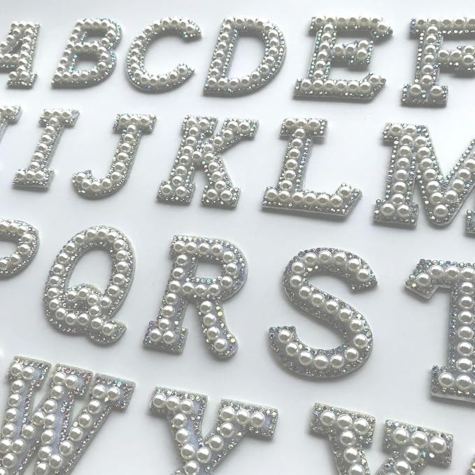 Letter U White Pearl Rhinestone Hot fix Or Sew Patch