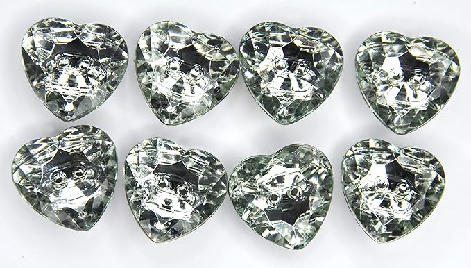 Silver Crystal Heart-Shaped Acrylic Buttons