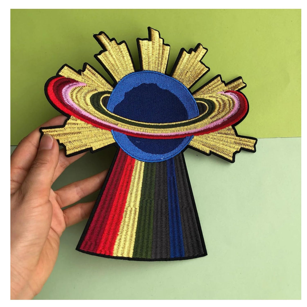 Rainbow UFO Planet Spaceship Heat-Transfer & Sew On Applique Patch