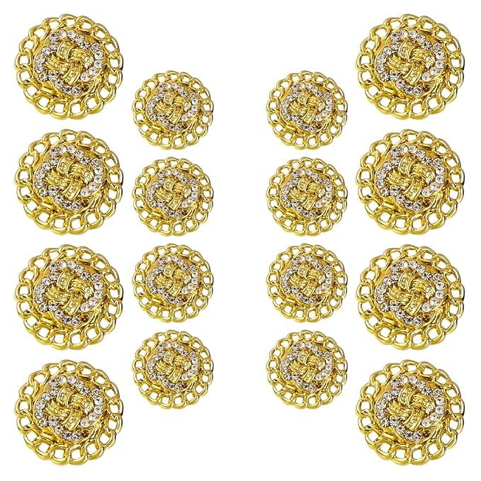 Circular Border Design with Diamond Accents Metal Buttons (8 Small + 6 Big)