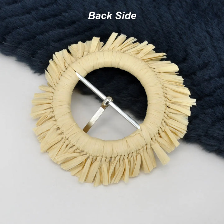 Cream Raffia Fringed Round Buckle | 4.1 inches (10.5cm)