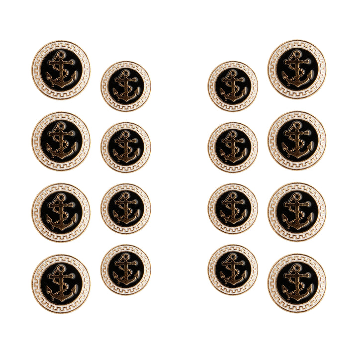 Gold and Black Anchor Metal Button (8 Big + 8 Small)