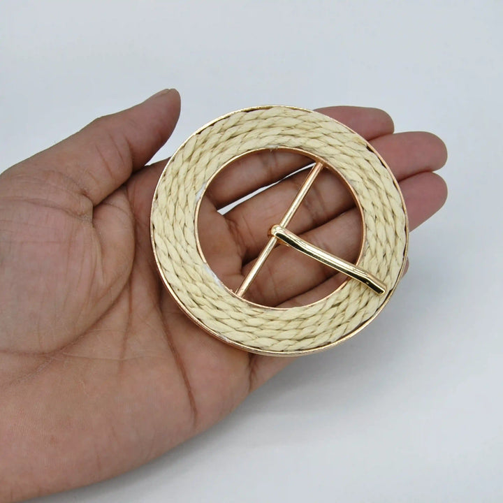 Beaded Geometric Raffia Buckle
