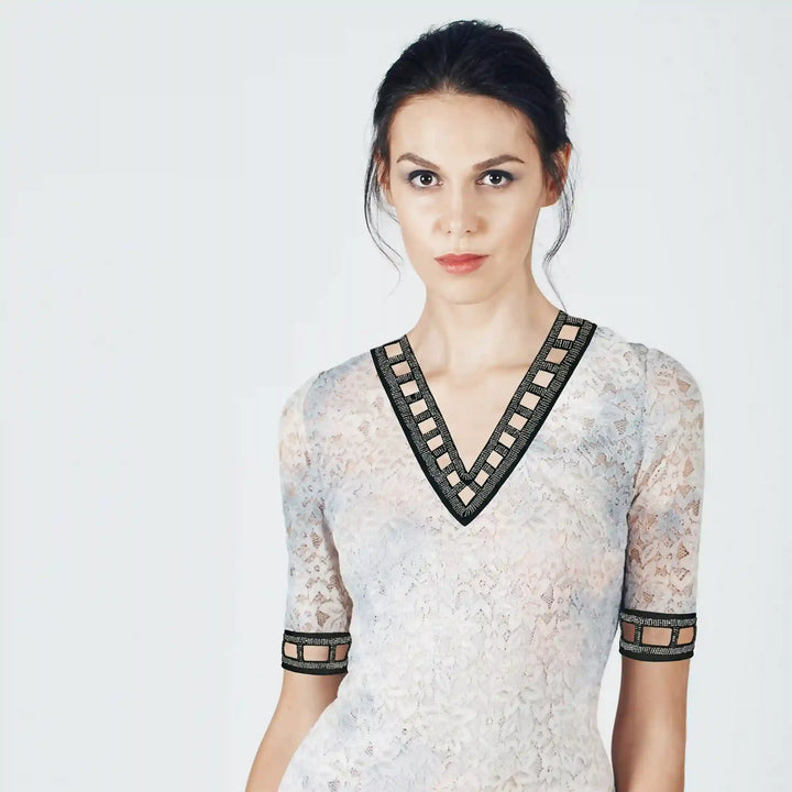 Beaded V-Neckline Applique