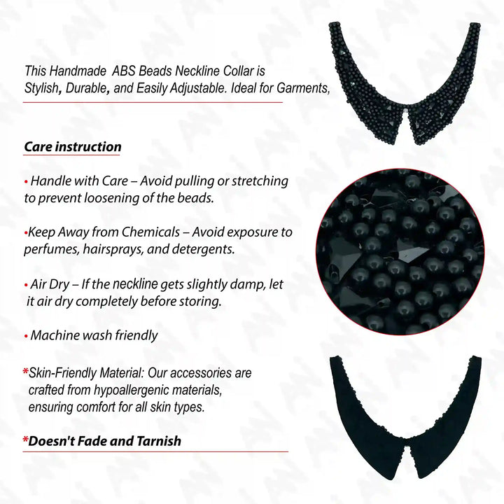 Black Bead Embellished Collar Neckline