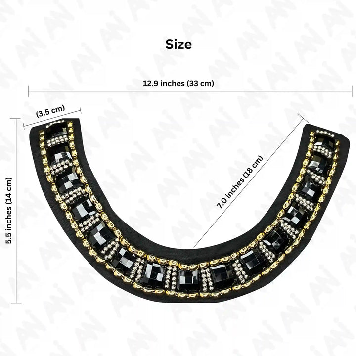 Black and Gold Crystal Round Neckline