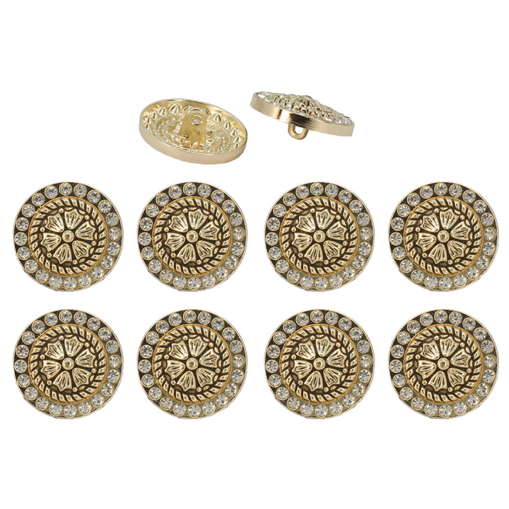 Diamond Surround  Golden Floral  Metal Button