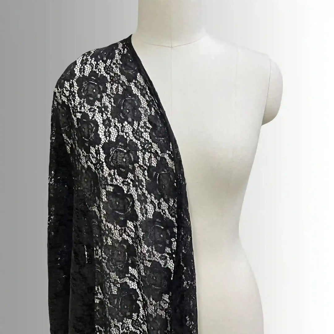 Midnight Black Rose Corded Fabric | 60 inches
