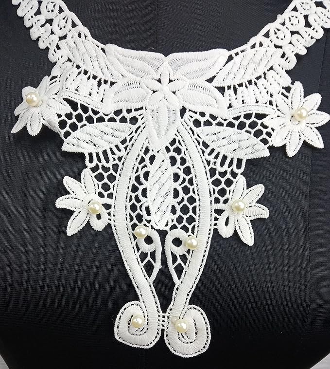 Intricate Leafy Floral Pearl Lace Yoke