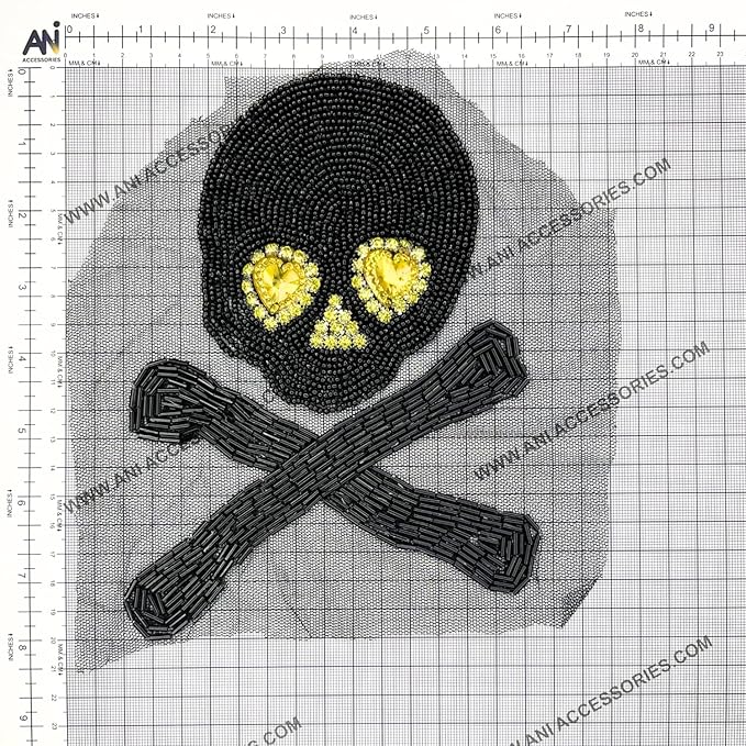 Cross Skull Design Beaded Patch