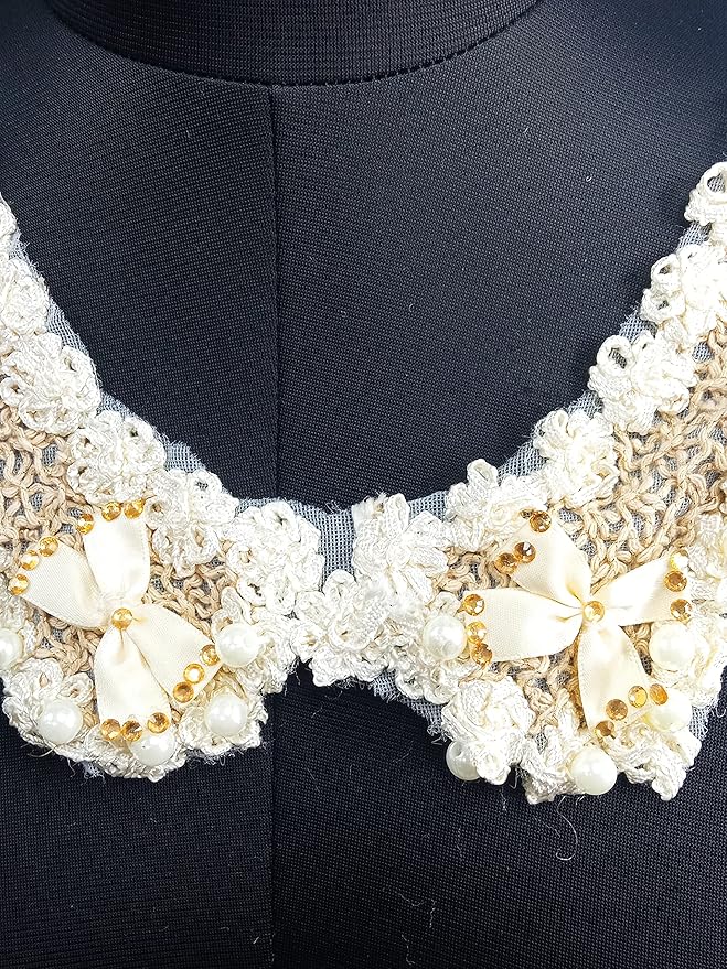 Cream Floral Embroidery with Bow Neckline