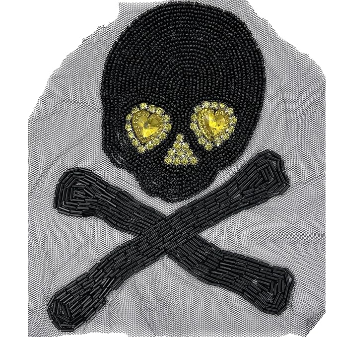 Cross Skull Design Beaded Patch