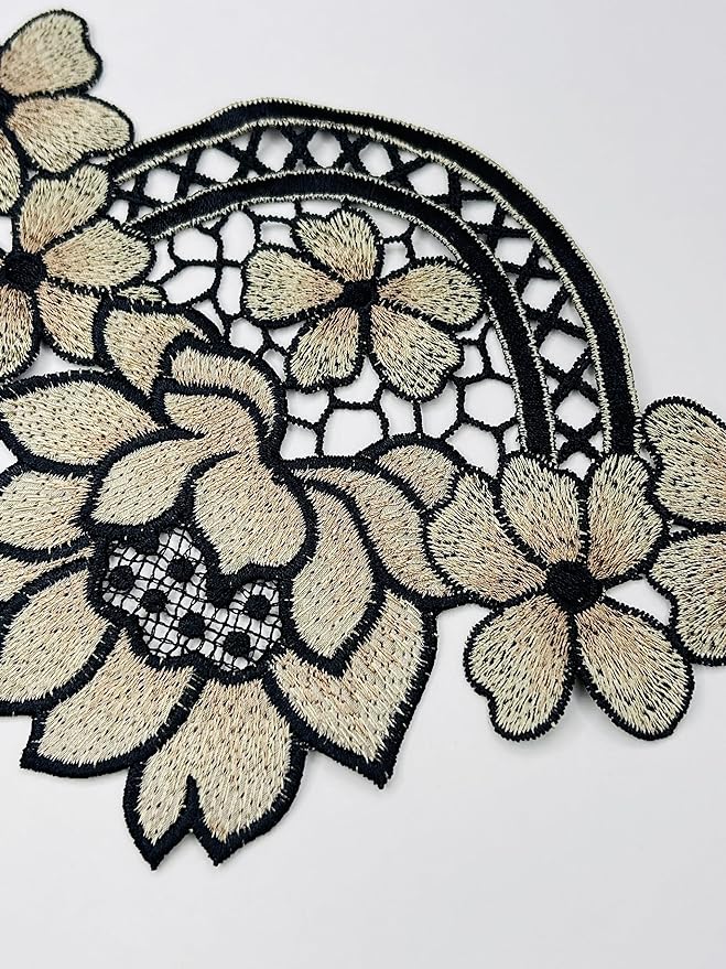 Black Boundary Flower Embroidered Sew & Heat Transfer Applique Patch