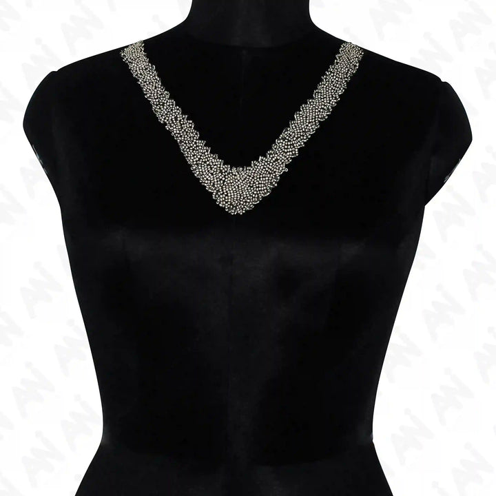 Silver Beaded V Neckline