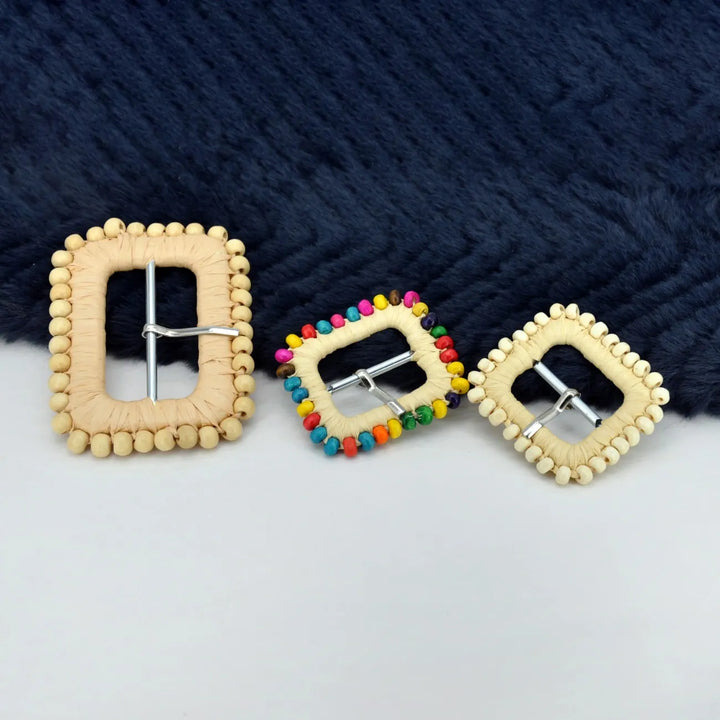 Rectangular Handwoven Straw Raffia Buckle | 2 inches & 3.3 inches