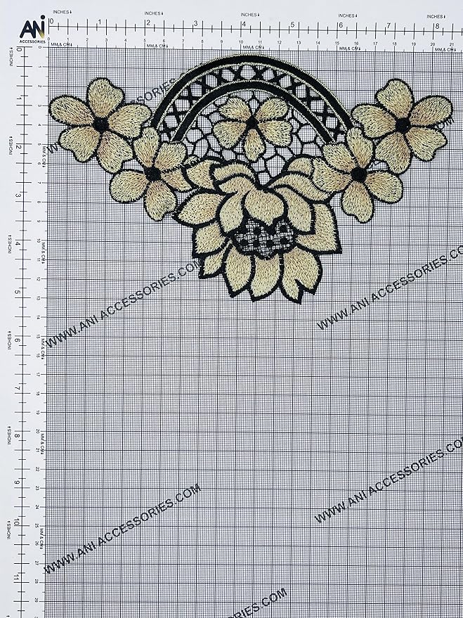 Black Boundary Flower Embroidered Sew & Heat Transfer Applique Patch