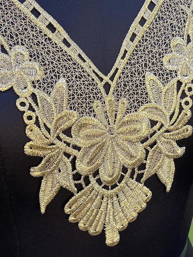 V-Neck Lace Embellishment Zari Neckline