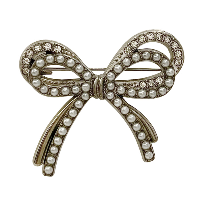 Bow Style Pearl Rhinestone Brooch