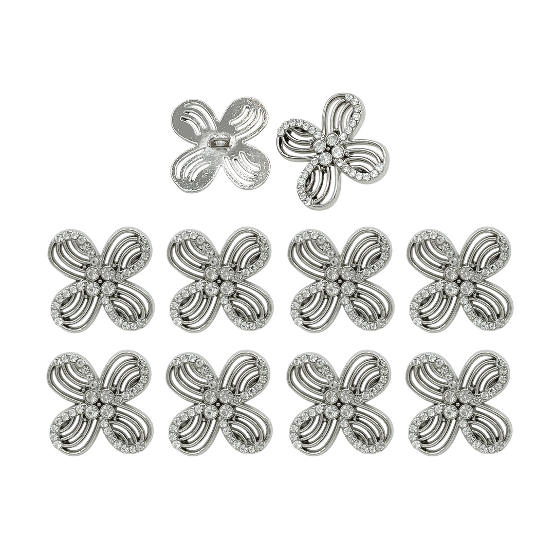 Floral Rhinestone Metal Buttons