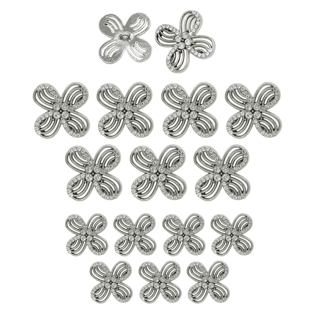 Floral Rhinestone Metal Buttons