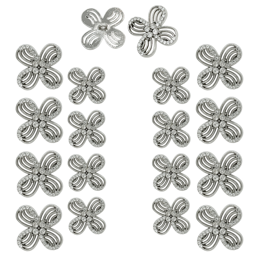 Floral Rhinestone Metal Buttons