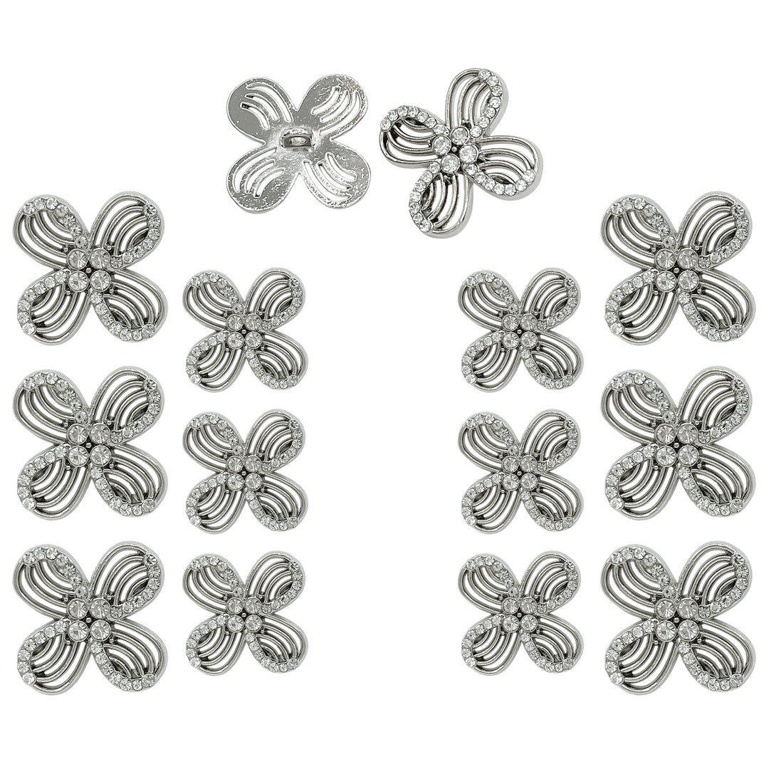 Floral Rhinestone Metal Buttons