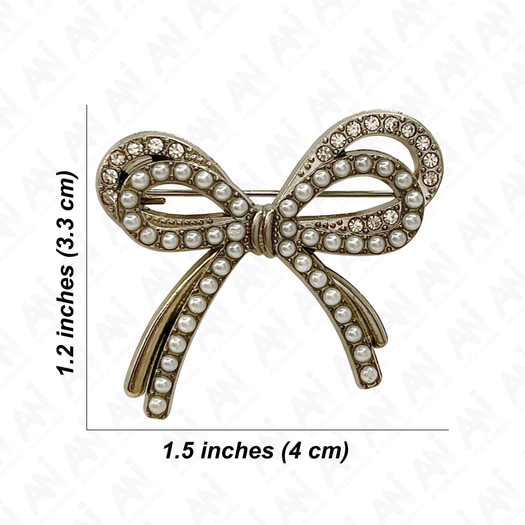 Bow Style Pearl Rhinestone Brooch