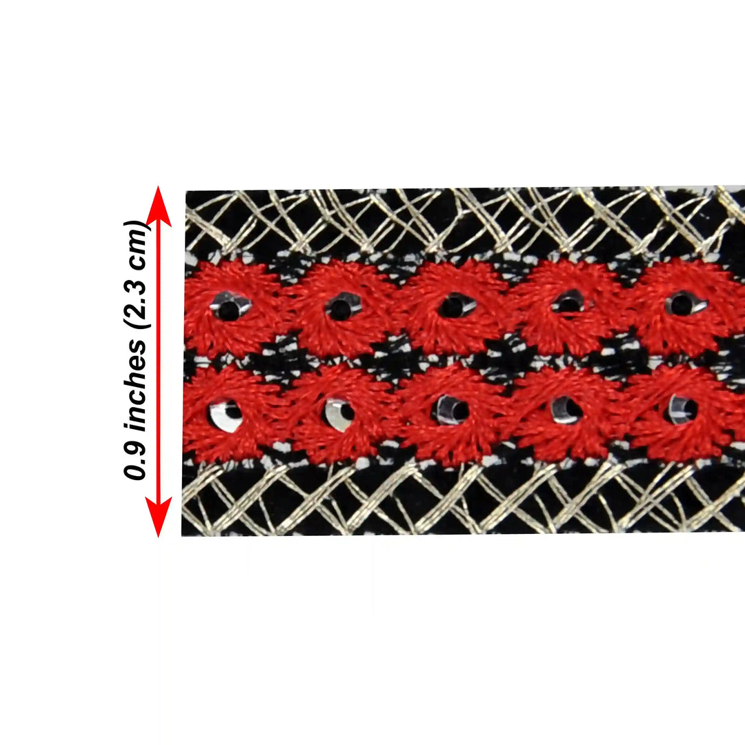 Red Crimson Embroidery Mirror Lace | 2 Meters
