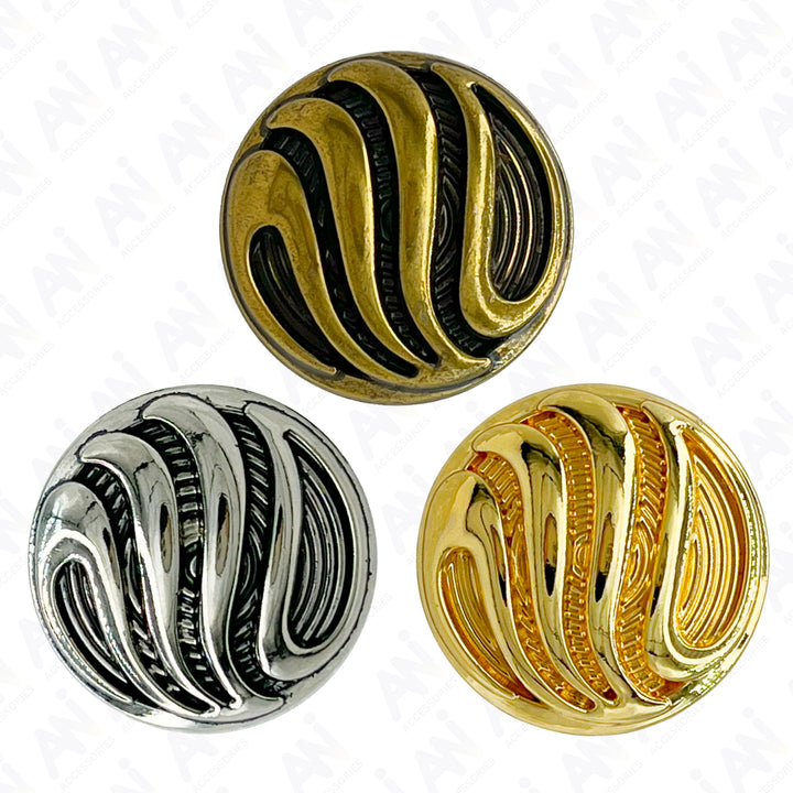 Ornate Metal Buttons with Wave Motif