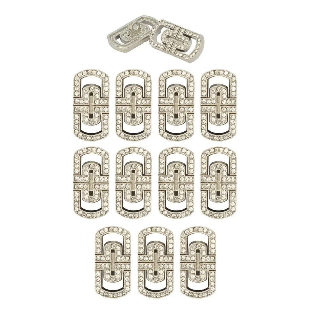 Glittering Diamond Rectangular Metal Button | 20mm (32L)