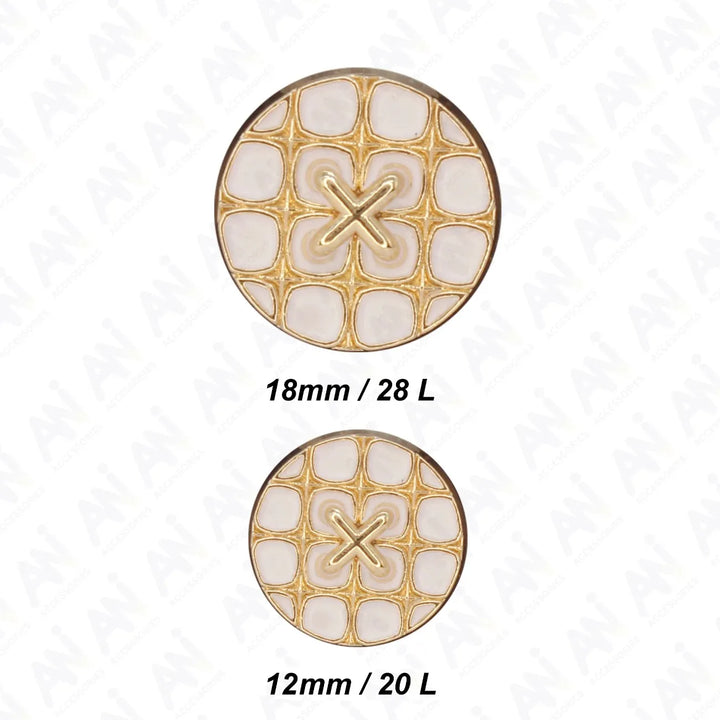 Monochrome Cross Design Metal Buttons | 12mm(20L) & 18mm(28L)