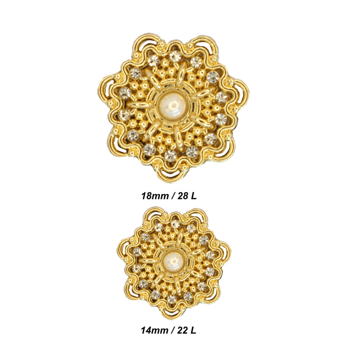 Gold Floral Metal Button with Diamond and Pearl Accents