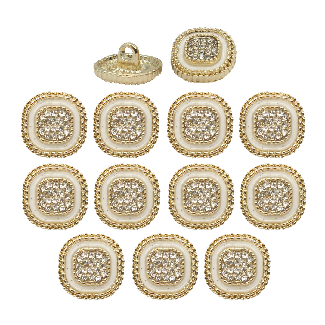 White Center Button with Gold and Diamond Accents