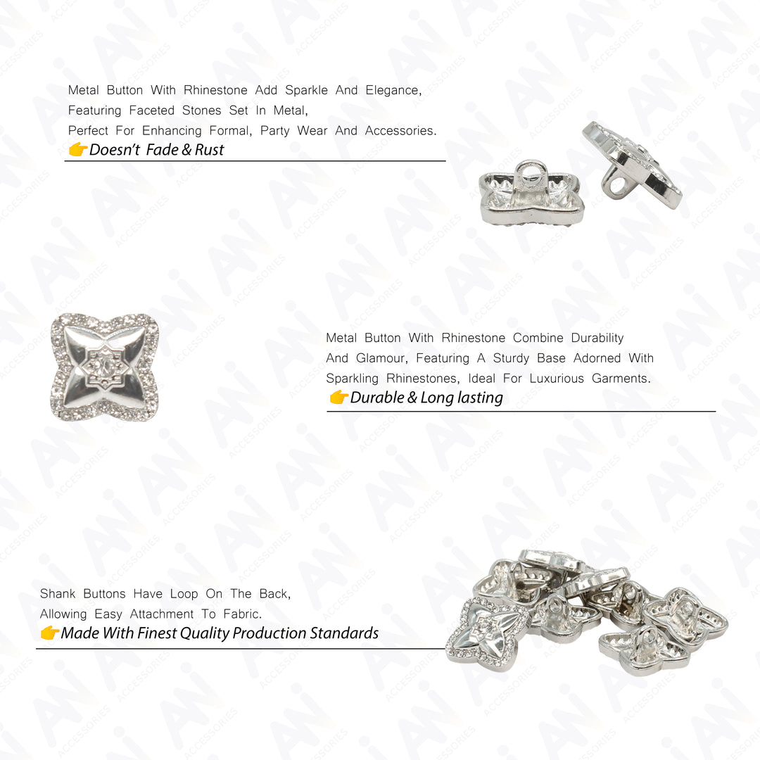 Cross-Shaped Rhinestone Metal Diamond Button