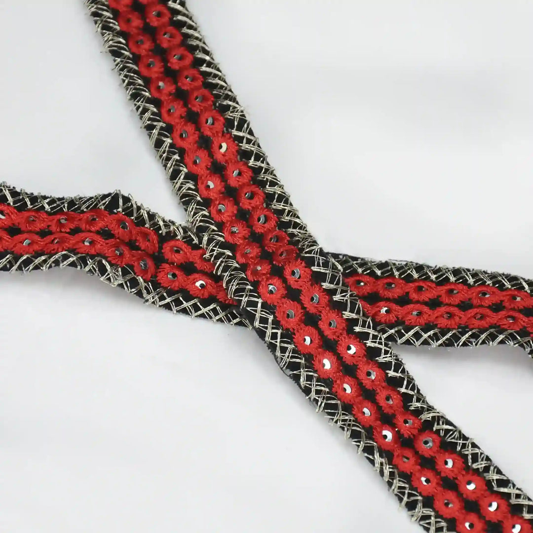 Red Crimson Embroidery Mirror Lace | 2 Meters