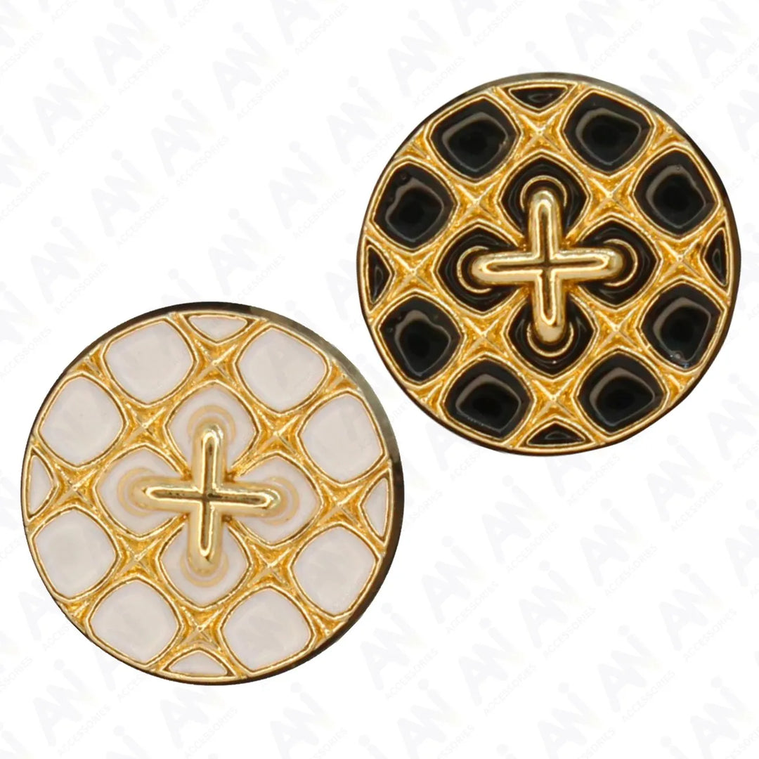 Monochrome Cross Design Metal Buttons | 12mm(20L) & 18mm(28L)
