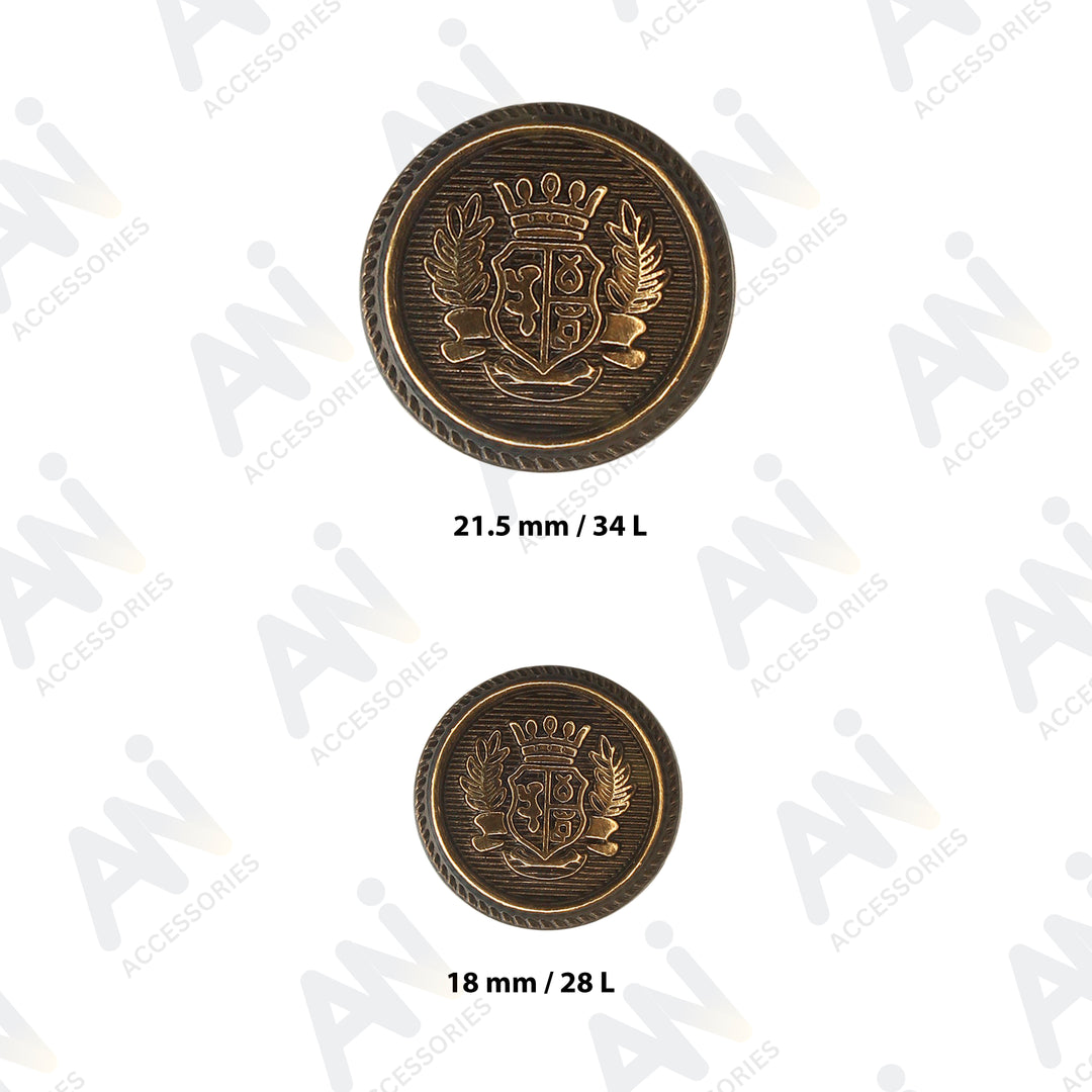 Royal Crest Antique Gold Metal Buttons