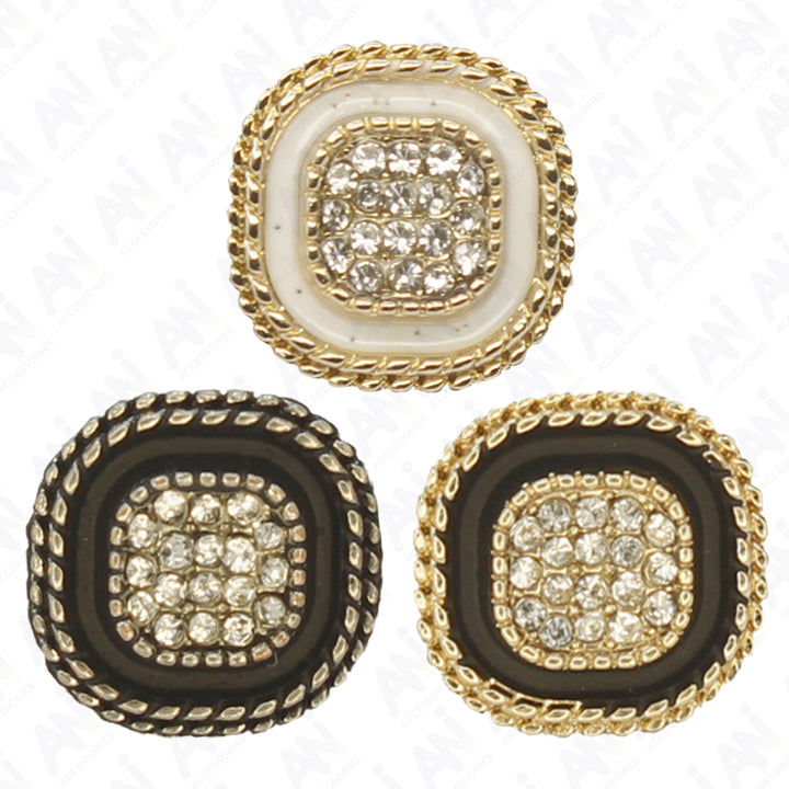 White Center Button with Gold and Diamond Accents