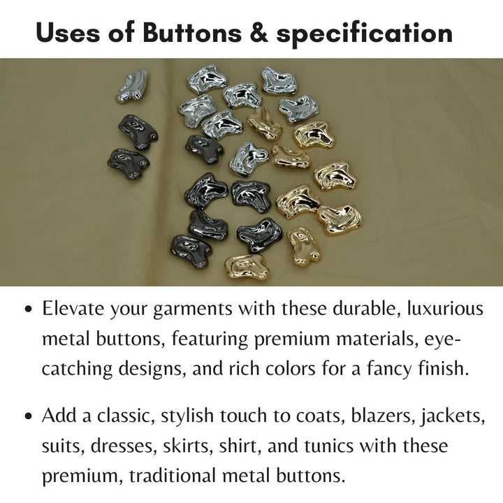 Irregular Shape Metal Buttons | 38mm, 24mm & 20mm