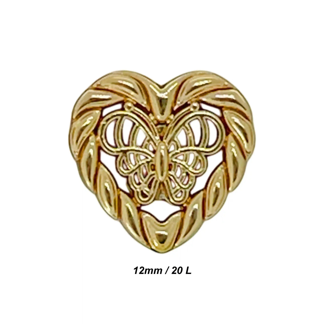 Butterfly Heart Shape Metal Shirt Buttons
