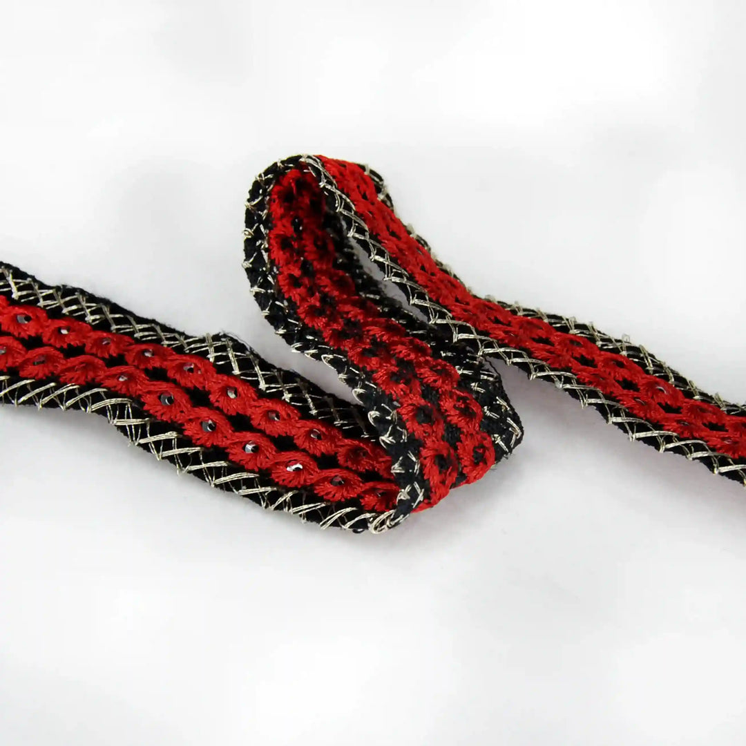 Red Crimson Embroidery Mirror Lace | 2 Meters