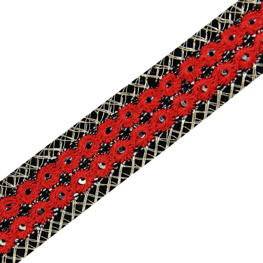 Red Crimson Embroidery Mirror Lace | 2 Meters