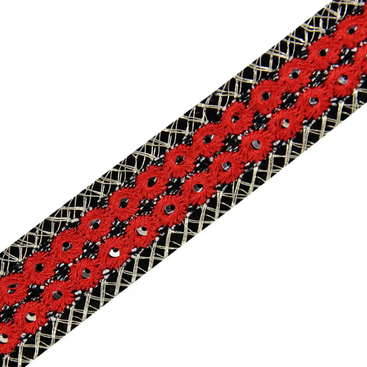 Red Crimson Embroidery Mirror Lace | 2 Meters