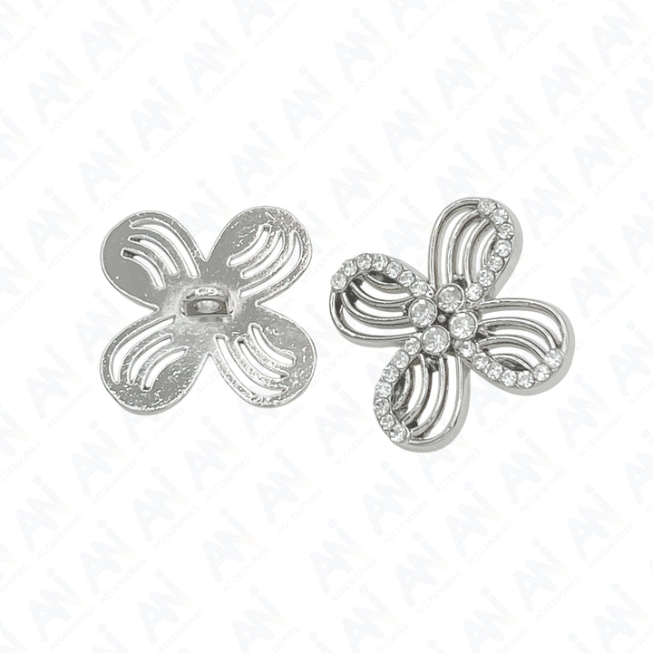 Floral Rhinestone Metal Buttons