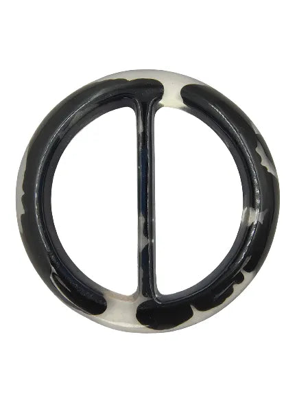 Buy Now Ani Accessories black horn fluid circle buckle with gloss finish natural texture shown on a white background.