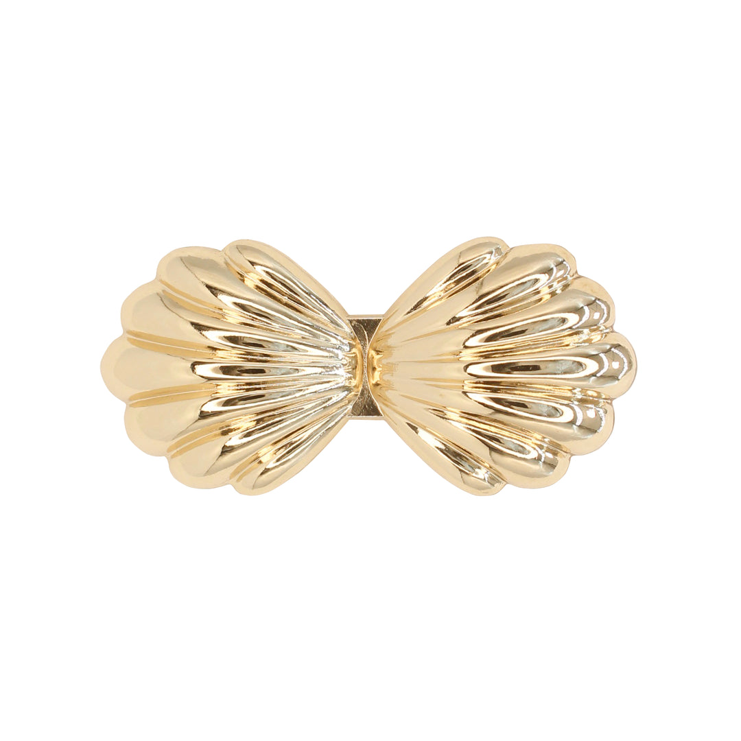Buy Now Ani Accessories Bow Style  Gold Metal Buckle  zooming image with reflection on the buckle in the white background.