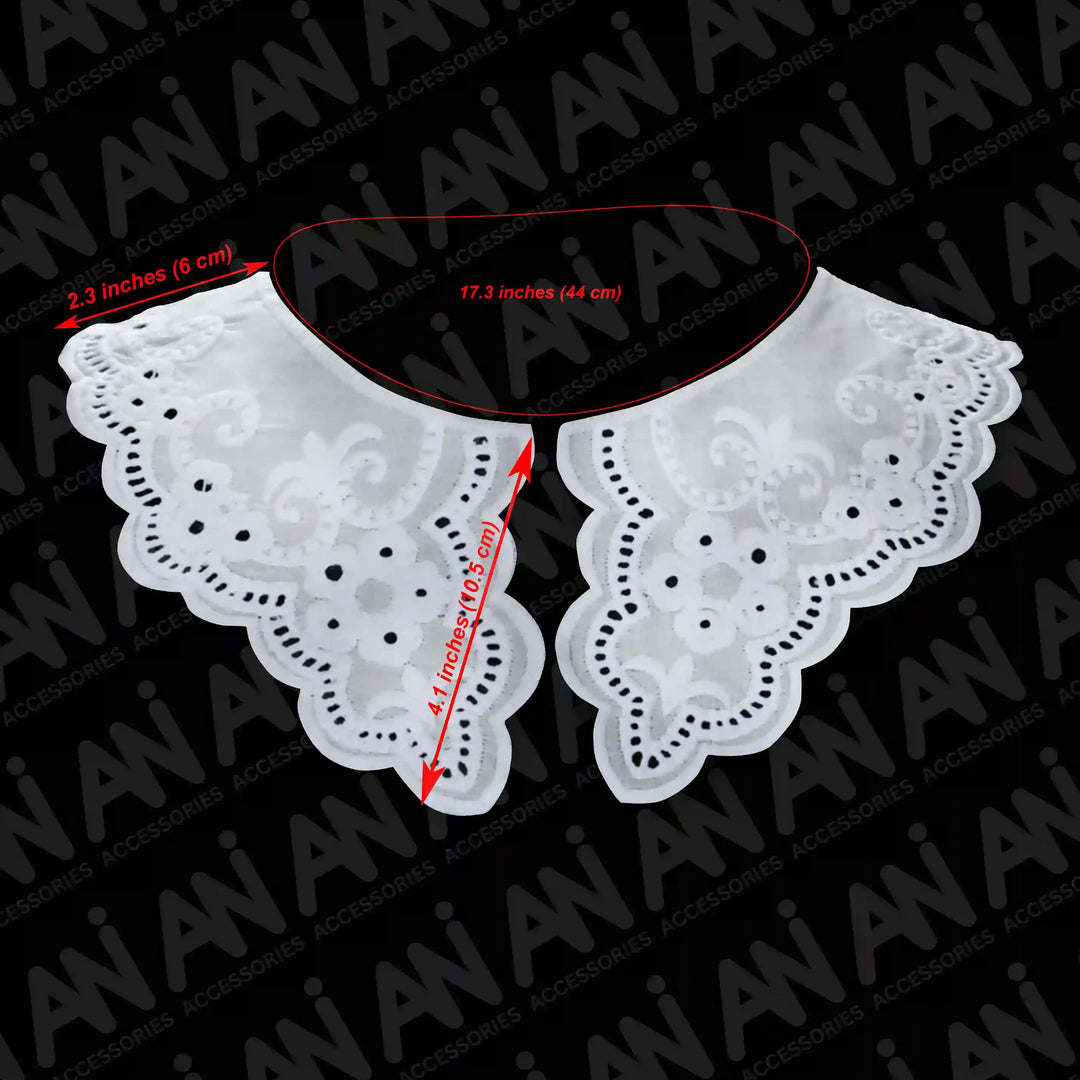 Ani Accessories Broderie Anglaise collar showing size & design ideal for sewing, garment embellishment and handcrafted fashion.